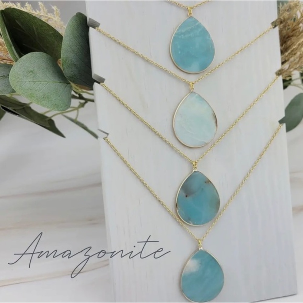 Natural Amazonite Gemstone Teardrop Pendant Necklace